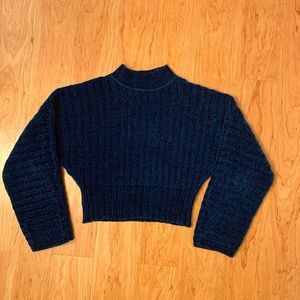 American Eagle Turquoise Cropped Knit Sweater